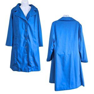 Vintage 60s/70s WEATHERBEE Cobalt Blue Single Breasted Rain Trench Coat Size ~L